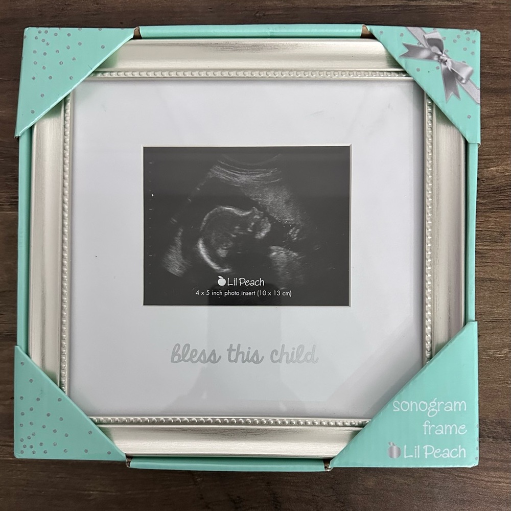 Lil Peach Sonogram Frame “Bless This Child” – 4x5 Photo Insert – Nursery Decor